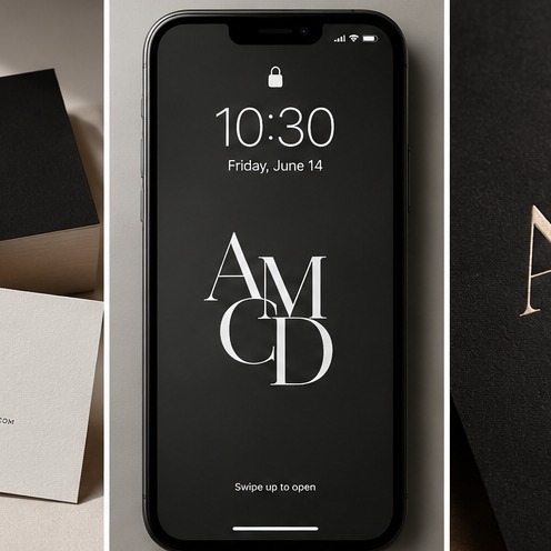 AMCD monogram wallpaper on a phone lock screen